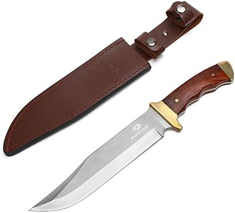 Mossy Oak 14-inch Bowie Knife, Wood Handle, Hunting Knife | Full-tang Fixed Blade, Leather Sheath, Hunting Knives for Camping, Hiking, Survival