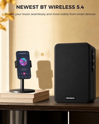 Active Bookshelf Speakers 36W RMS - BT 5.4 Wireless Speaker with 5 Inch Woofer, Silk Dome Tweeter PC Speakers - USB Digital Audio Studio Monitors Bass & Treble Adjust AUX Input for Record Player TV