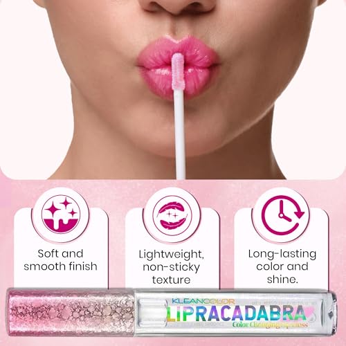 Kleancolor Lipracadabra Color Changing Lip Gloss 2 Pack – pH Activated Clear Gloss Reveals a Custom Pink Tint – Lightweight