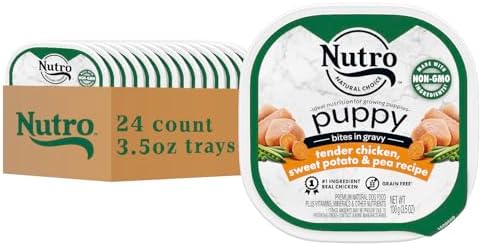 Nutro Puppy Tender Cuts Wet Dog Food, Chicken & Rice, 3.5 oz, 24 count | Bites in gravy, real chicken #1 ingredient, 100% complete & balanced for puppies up to 1 year, no artificial flavors