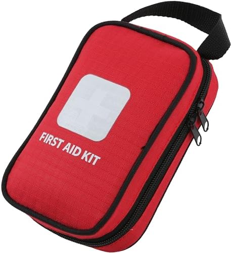 Thrive Mini First Aid Kit - Compact Travel Essentials Pack - Waterproof Camping Essentials Set - Portable Car First Aid Kit & Hiking Supplies Pouch - 66-Piece Set, Red Shell Case