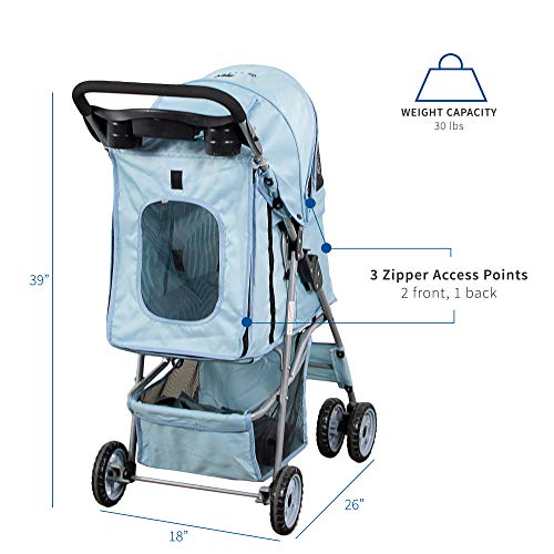 VIVO Black 4 Wheel Pet Stroller for Cat, Dog and More, Foldable Carrier Strolling Cart, STROLR-V001K
