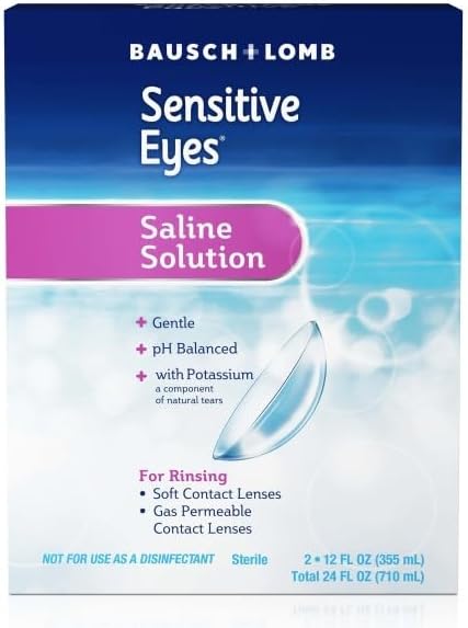 Contact Lens Solution by Bausch & Lomb, Saline Solution for Sensitive Eyes, for Soft Contact & Gas Permeable Lenses, 12 Fl Oz (Pack of 2)