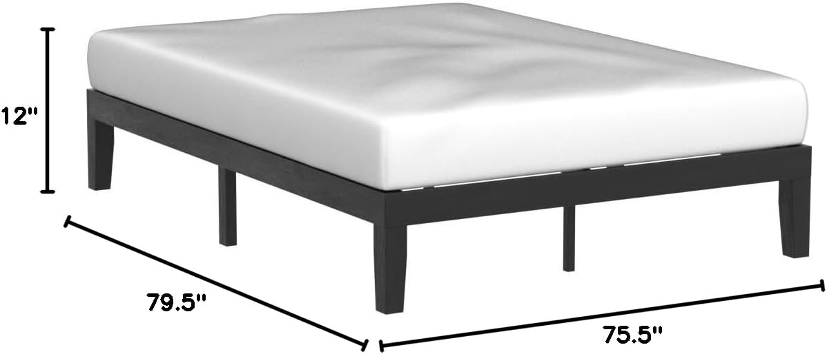 Mellow Naturalista Classic - 12 Inch Solid Wood Platform Bed with Wooden Slats, No Box Spring Needed, Easy Assembly, Queen, Pine