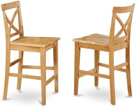 East West Furniture PBS-OAK-W Pub Counter-Height Bar Stool - Pub Height Kitchen Chairs, Set of 2, Oak