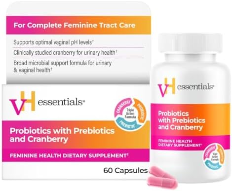 vH essentials Probiotics for Women with Prebiotics and Cranberry, 60 Ct | Feminine Health Dietary Supplement, Probiotics Support Gut Balance, Urinary Tract Health for Women, 30 Day Supply