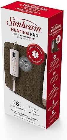 Sunbeam Premium Heating Pad with XpressHeat Technology, Standard Size, Brown