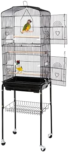 ZENY 63.4 Inch Bird Cage, Rolling Wrought Iron Parrot Cage | with Side-out Tray, Storage Shelf
