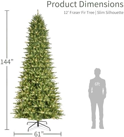 Puleo International 7.5ft Pre-Lit Slim Fraser Christmas Tree with 500 Warm White LED Lights, 1453 Realistic Dense Branch Tips, Easy Setup Artificial Trees with Sturdy Metal Stand