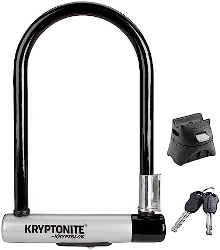 Kryptonite Kryptolok Mini-7 Bike U-Lock, 4ft Security Cable and Keys | 12.7mm hardened steel shackle, double deadbolt design, includes FlexFrame-U mounting bracket and 10mm looped steel cable