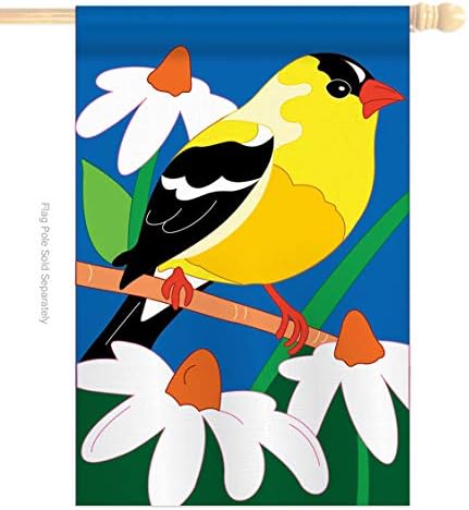 Gold Finch Garden Friends - Everyday Birds Applique Decorative Vertical House Flag 28" x 44"