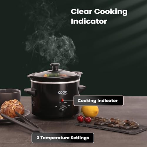 KOOC Small Slow Cooker, 2-Quart, Free Liners Included for Easy Clean-up, Upgraded Ceramic pot, Adjustable Temp, Nutrient Loss Reduction