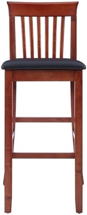 Riverbay Furniture 25" Mission Back Bar Stool, Rubberwood & Faux Leather, Dark Cherry/Black Finish, Counter Height Dining Seat with Padded Easy-Clean Upholstery, 37" H for Kitchen or Home Bar Use