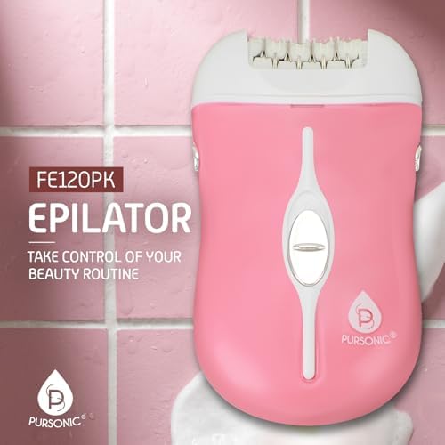 Pursonic Fe120P Cordless Epilator with 40 Tweezers - Rechargeable 2 Speed Epilators Hair Removal for Women - Compact Hair Removal Device for Arms