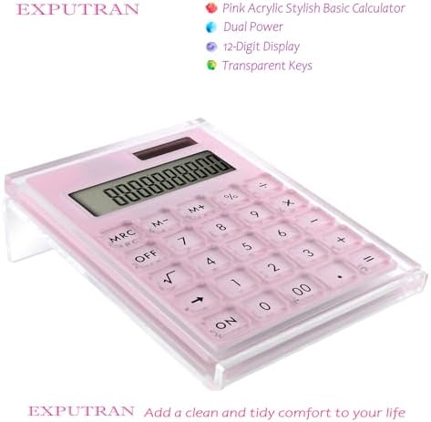 Acrylic Calculator with Stand, Battery and Solar Hybrid Powered Basic Calculator 12-Digit LCD Display,Home Office Desktop Accessories(Silver)