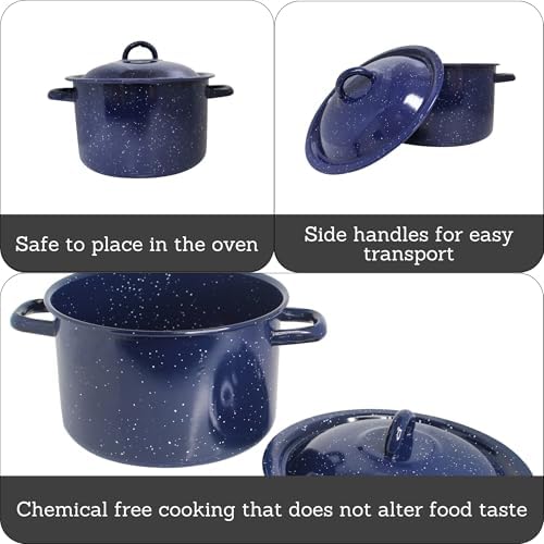IMUSA USA C20666-1062810W Speckled Enamel Stock Pot with Lid, 4 Quart, Blue | Speckled Enamel Finish, Durable Steel Construction, Ideal for Soups and Stews, Great for Everyday Family Meals