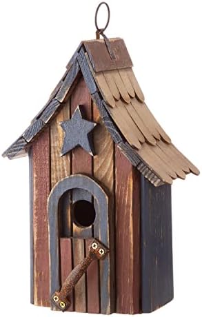 Glitzhome Birdhouses for Outdoors, Green Hand Painted Garden Wooden Bird House with Single Roof Hanging Bird House for Outside