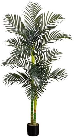 Nearly Natural 4 ft Artificial Golden Cane Palm Tree with Nursery Pot | Double-Stalk, Lush Realistic Foliage, Indoor Faux Palm Plant, Living Room Decor, Perfect Tropical Decoration