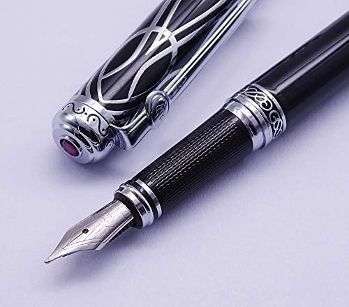 Duke Fude Nib Fountain Pen Medium to Broad Nature Mother Pearl on Cap with Pen Pouch sketching Art Drawing Signature Calligraphy Pen Case Set
