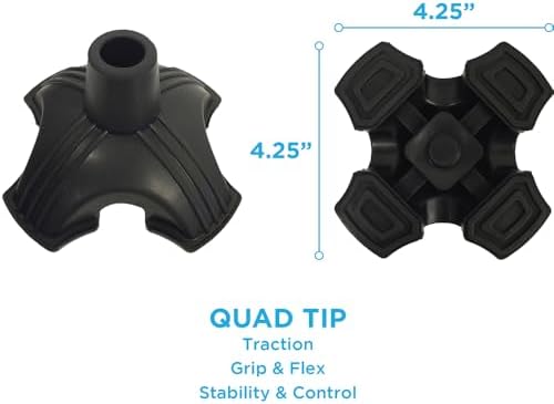 NOVA Stand Alone Quad Cane Tip – Extra-Wide Self-Standing Rubber Base with Non-Slip Grip Traction
