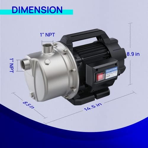 Aquastrong 115V Shallow Well Garden Pump, Stainless Steel, 1320 GPH, Water Transfer Draining Irrigation Sprinkler Pump, for Lawn, Garden