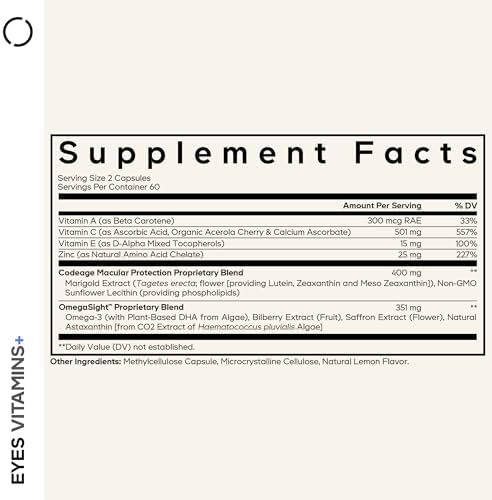 Codeage Eyes Vitamins, AREDS 2, Lutein, Zeaxanthin, Astaxanthin, 120 Cap