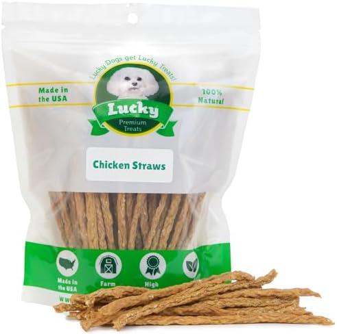 Chicken Jerky Straws Dog Treats – Chicken Sticks for Dogs Made and Sourced in The USA – Natural Single Ingredient Dehydrated Crunchy Treats for All Breeds – 28oz Bag