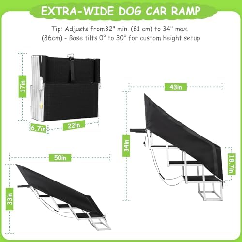 Deergym Dog Stairs for Large Dogs - 5 Step Wide 16in High 34in Foldable Dog Ramp for Car Non-Slip Surface Support up to 230lbs - Suitable for SUV,Truck, Sofas, Bed
