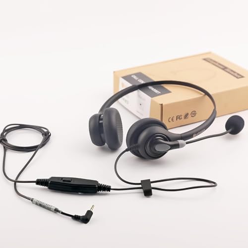 Arama Cordless Phone Headset with Microphone, 2.5mm Jack Telephone Headset for Office Landline, Noise-Cancelling Mic & Volume Control, Wired Headphones Compatible with Panasonic AT&T Vtech Uniden