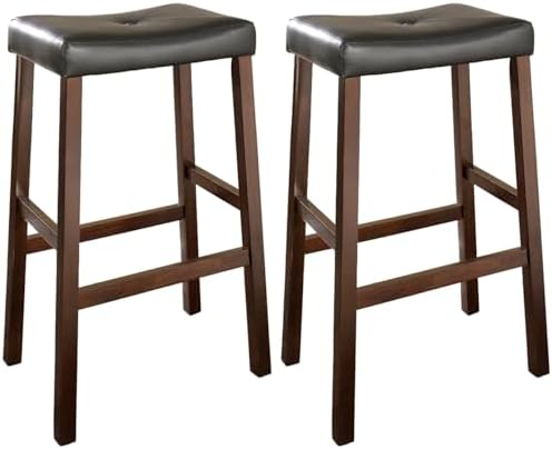Crosley Furniture Upholstered Saddle Seat Counter Height Bar Stools Set of 2, Black, 24-inch