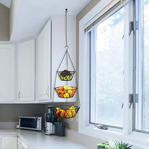 Heavy Duty - 3 Tier Hanging Kitchen Black Fruit Basket