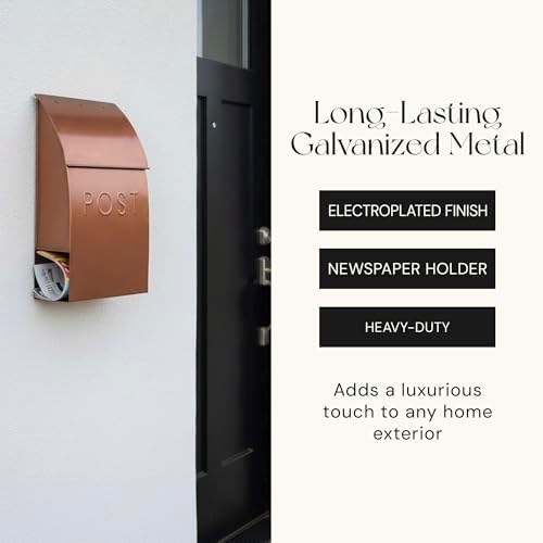 NACH Mailboxes for Outside Wall Mount, 15 x 10 x 4 inches, Red Wall Mounted Mailbox and Newspaper Holder, Waterproof Mailbox for Door - The Milano Mailbox