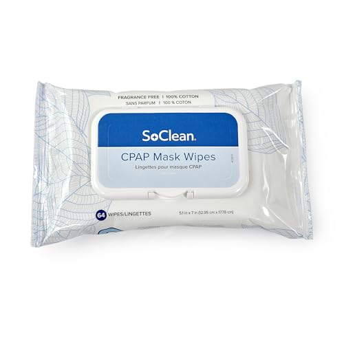 SoClean CPAP Mask Wipes | 64-Wipe Pack | Perfect for Daily Cleaning | For daily cleaning of CPAP masks & hoses. 100% cotton. Free of alcohol