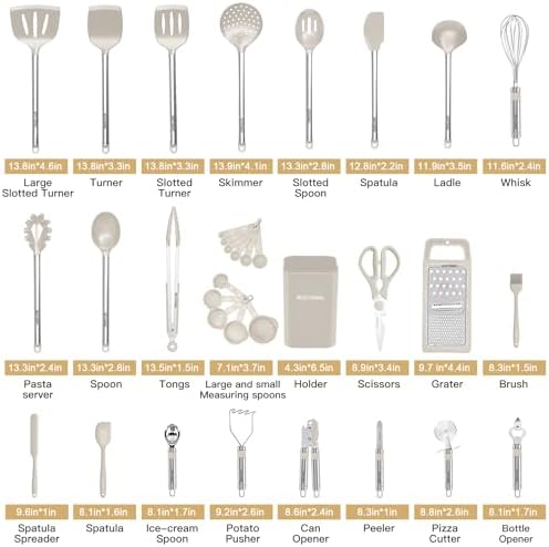 Kitchen Utensil Set-Silicone Cooking Utensils-33 Kitchen Gadgets & Spoons for Nonstick Cookware-Silicone and Stainless Steel Spatula Set-Best