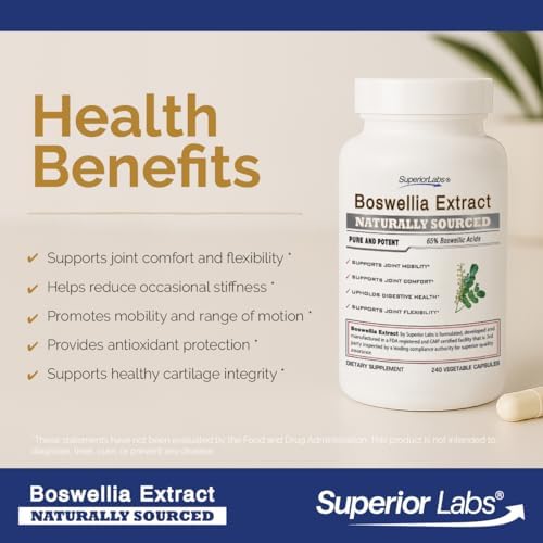 Superior Labs Boswellia Serrata Extract 500mg – 65% Boswellic Acids, Pure Non-GMO, Zero Fillers, Indian Frankincense