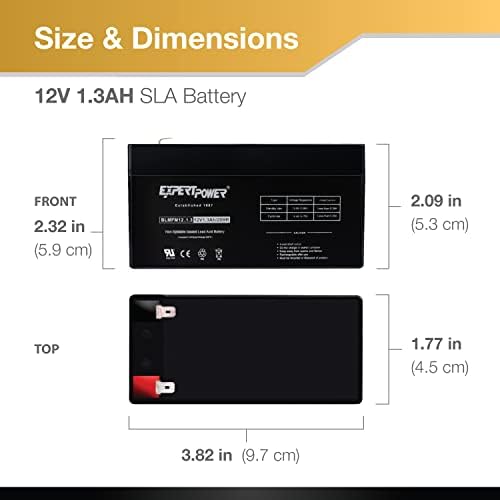 ExpertPower EXP1213-1.3Ah 12V Battery Rechargeable SLA AGM with F1 Terminals, Sealed Lead Acid Small 12 Volt Battery Replacement Backup for Auxiliary
