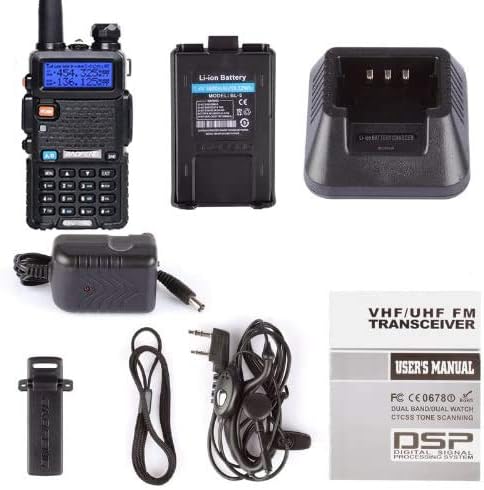 BAOFENG UV-5R Dual Band Two Way Radio (Black), 144-148MHz & 420-450MHz | Rechargeable Walkie Talkie with 1800mAh Battery, Black
