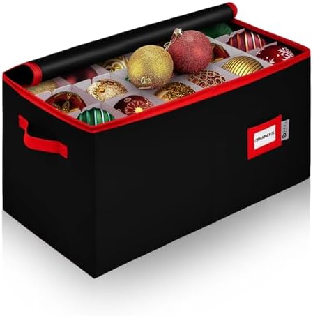 Christmas Ornament Storage Container with Dividers - Box Stores Up to 54 Ornaments, Zippered, Convenient, Adjustable