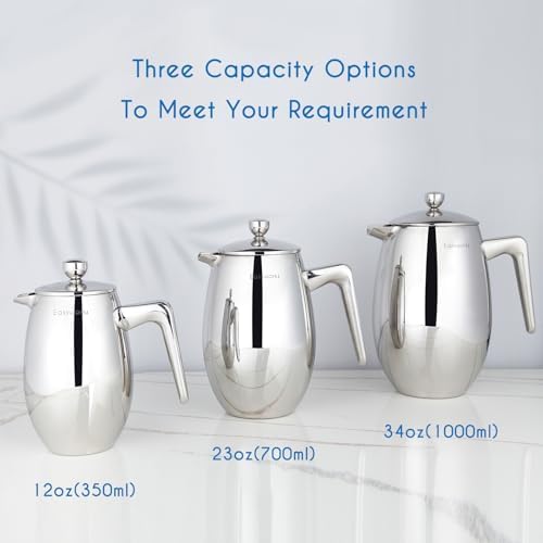 Easyworkz Nando French Press 23 oz Double Wall Insulated Thermal Coffee Maker,304 Stainless Steel Cafetiere