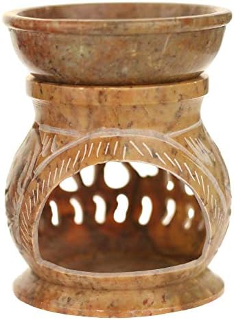 Prabhuji's Gifts | Oil Diffuser | Natural Soapstone Oil Burner Round Elephant | 4in