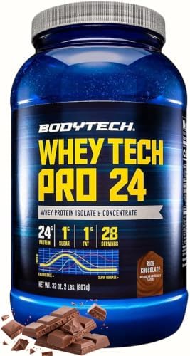 BodyTech Whey Protein Isolate Powder, Rich Chocolate, 5 LB, 71 Servings | 24G per Serving, High Concentrated Protein Powder With Amino Acids & BCAAs for Men and Women, Gluten Free