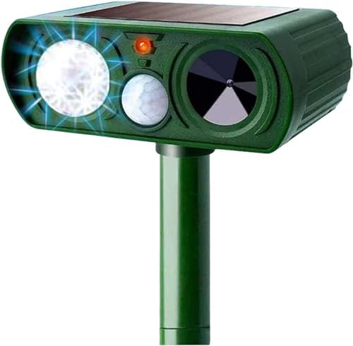 Animal Repellent Solar Powered Ultrasonic Animal Repellent Motion Sensor and Flashing Light Outdoor Weatherproof Farm Garden Lawn for Cat Dog Coyote