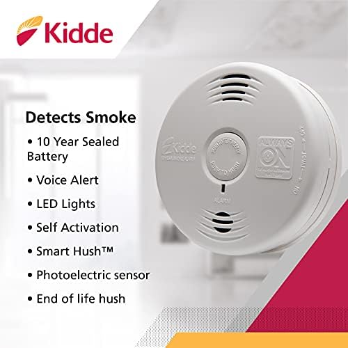 Kidde Smoke Detector, 10-Year Battery, Photoelectric Sensor Smoke Alarm, White