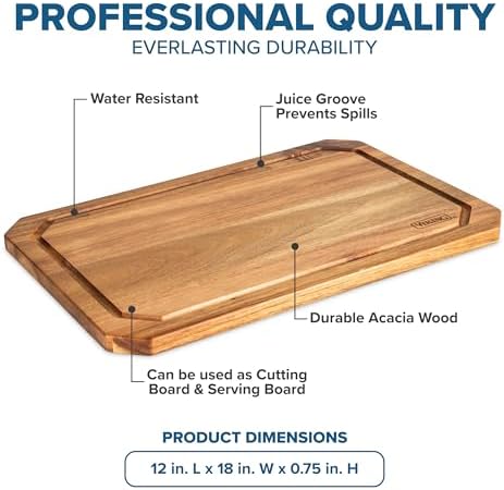 Viking Cutting Board, Acacia Wood Kitchen Butcher Block Carving Board with Juice Groove and Metal Handles, 23 x 14 x 1 Inch