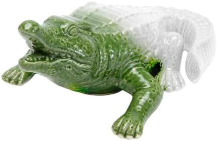 Ceramic Gator Figurine Green And White 7.5" Perfect For Any Room Decor