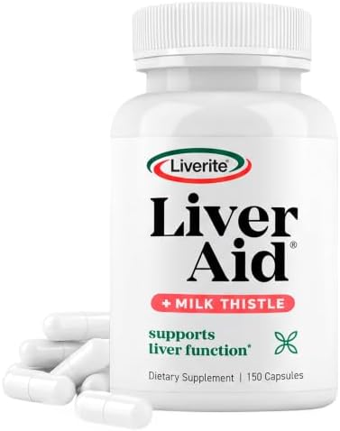 LIVERITE Liver Aid with Milk Thistle 60 Capsules, Liver Support Supplement with Amino Acids, Choline, Milk Thistle & Vitamin B12 – Supports Healthy Liver Function, Energy & Metabolism