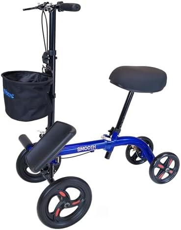 Smooth Seated Knee Scooter, Slow Propelled Steerable Mobility Knee Walker Crutches, Wheelchair Alternative with Dual Brakes