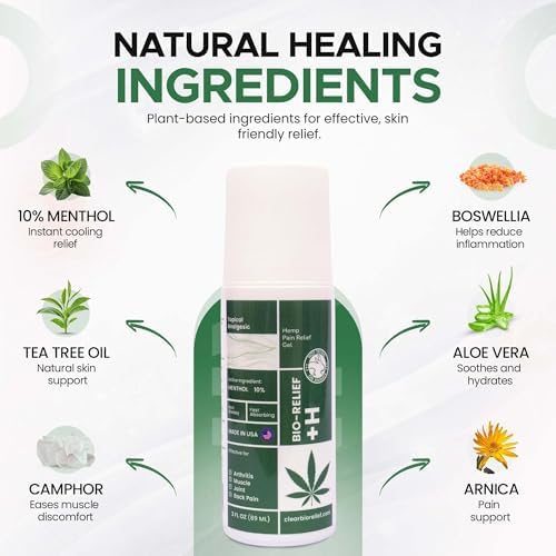 BIO-RELIEF Fast-Acting Hemp Pain Relief Roll On, Cool & Topical Pain Relief
