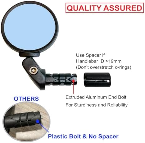 Hafny Bike End Bike Mirror, Adjustable Convex Rear View Mirror for Bicycle, Clear HD Glass Lens, 360° Rotatable, Fits MTB Road E-Bike Scooter, HF-M951-FR03 (1pc Silver Glass, 62mm Dia)