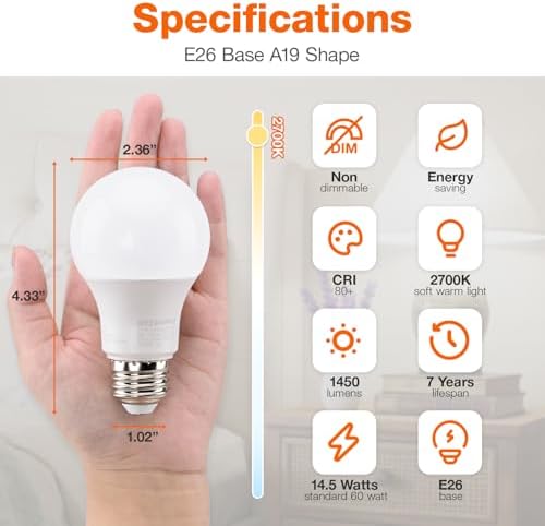 Sylvania ECO LED Light Bulb, A19, 100W Equivalent, Efficient 14.5W, 7 Year, 1450 Lumens, Frosted, 5000K, Daylight - 6 Pack (40884)